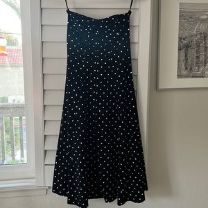 Stop Staring! Polka dot strapless black midi dress with back zip size small
